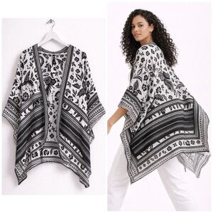 Vince Camuto Black & White Tropical Bird Print Open Front Kimono Cardigan OSFA